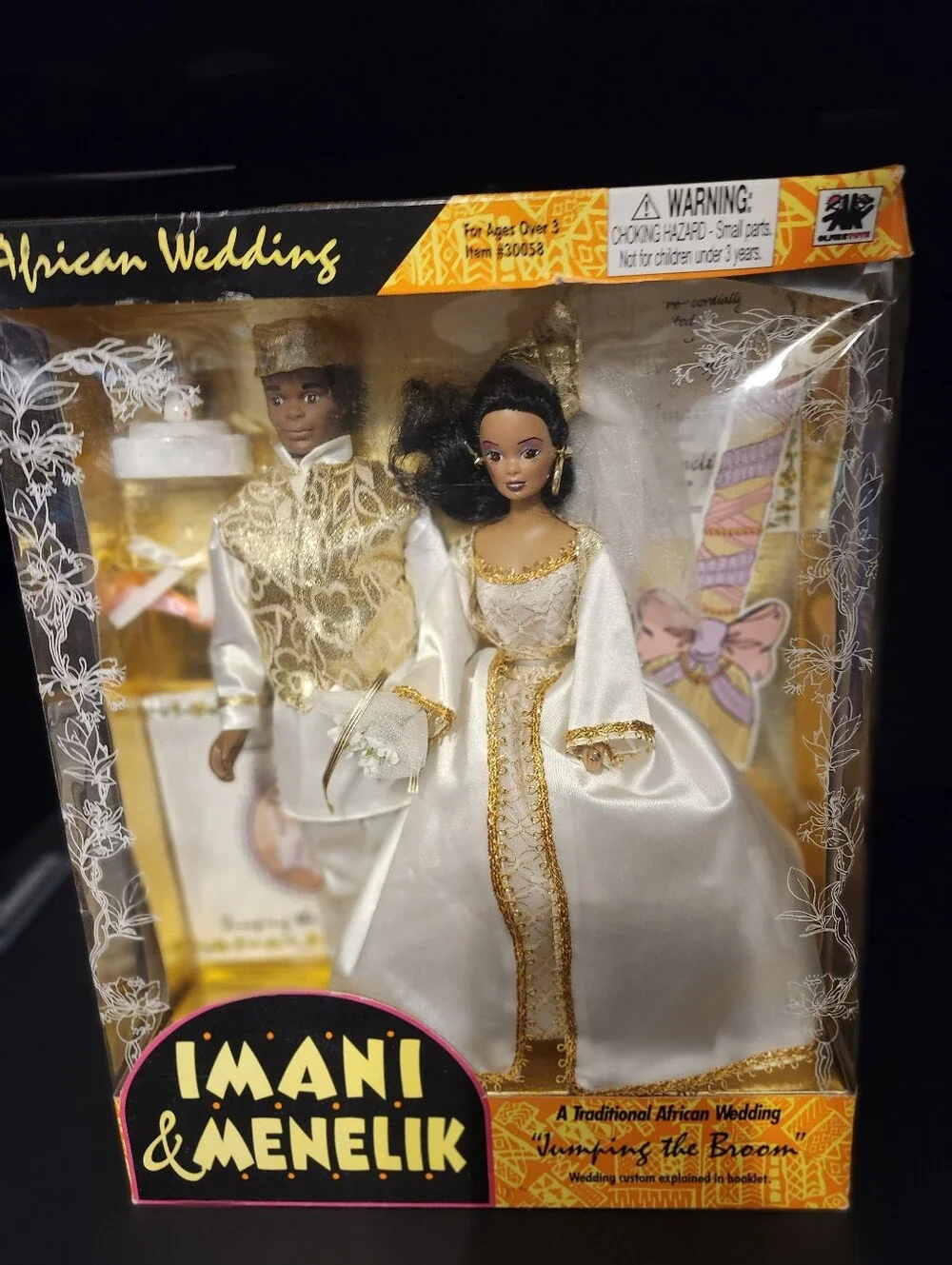 Imani & Menelik African Wedding Doll Set - White & Gold Bridal Gown